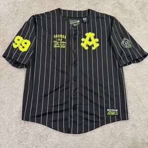 Akdmks Baseball Jersey XL Black Pinstripe Neon Yellow Heavy Hitters Streetwear